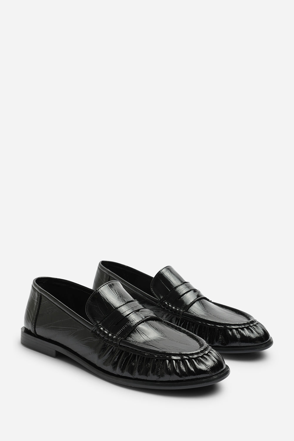 Olvara Wide Fit Girl's School Shoe Ruched Detail Flat Penny Loafers