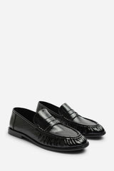 Olvara Wide Fit Girl's School Shoe Ruched Detail Flat Penny Loafers