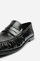 Olvara Wide Fit Girl's School Shoe Ruched Detail Flat Penny Loafers