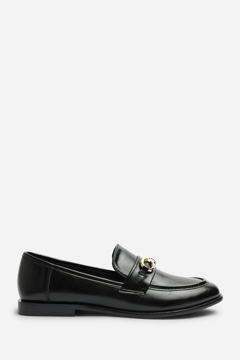 Ovella Wide Fit Girl's School Shoe Knot Trim Hardware Detail Flat Loafers