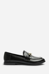 Ovella Wide Fit Girl's School Shoe Knot Trim Hardware Detail Flat Loafers