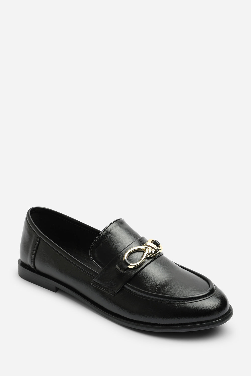 Ovella Wide Fit Girl's School Shoe Knot Trim Hardware Detail Flat Loafers