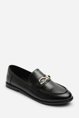 Ovella Wide Fit Girl's School Shoe Knot Trim Hardware Detail Flat Loafers