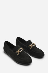 Orelis Wide Fit Girl's School Shoe Chain Trim Detail Flat Loafers