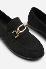 Orelis Wide Fit Girl's School Shoe Chain Trim Detail Flat Loafers