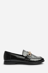 Orelis Wide Fit Girl's School Shoe Chain Trim Detail Flat Loafers