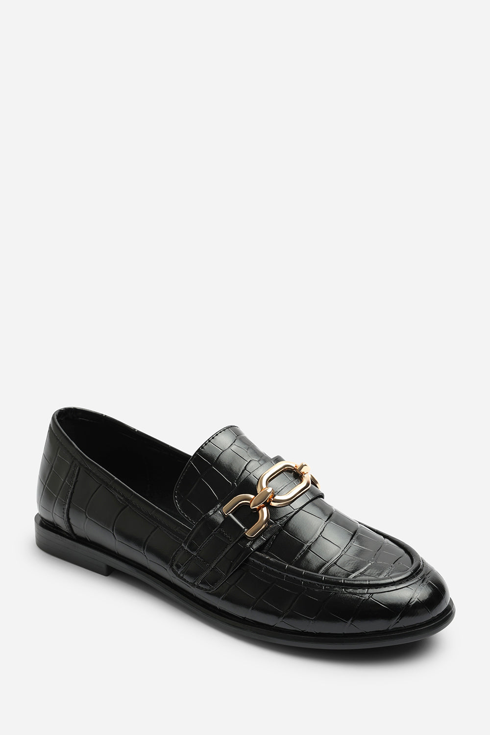 Orelis Wide Fit Girl's School Shoe Chain Trim Detail Flat Loafers