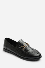 Orelis Wide Fit Girl's School Shoe Chain Trim Detail Flat Loafers