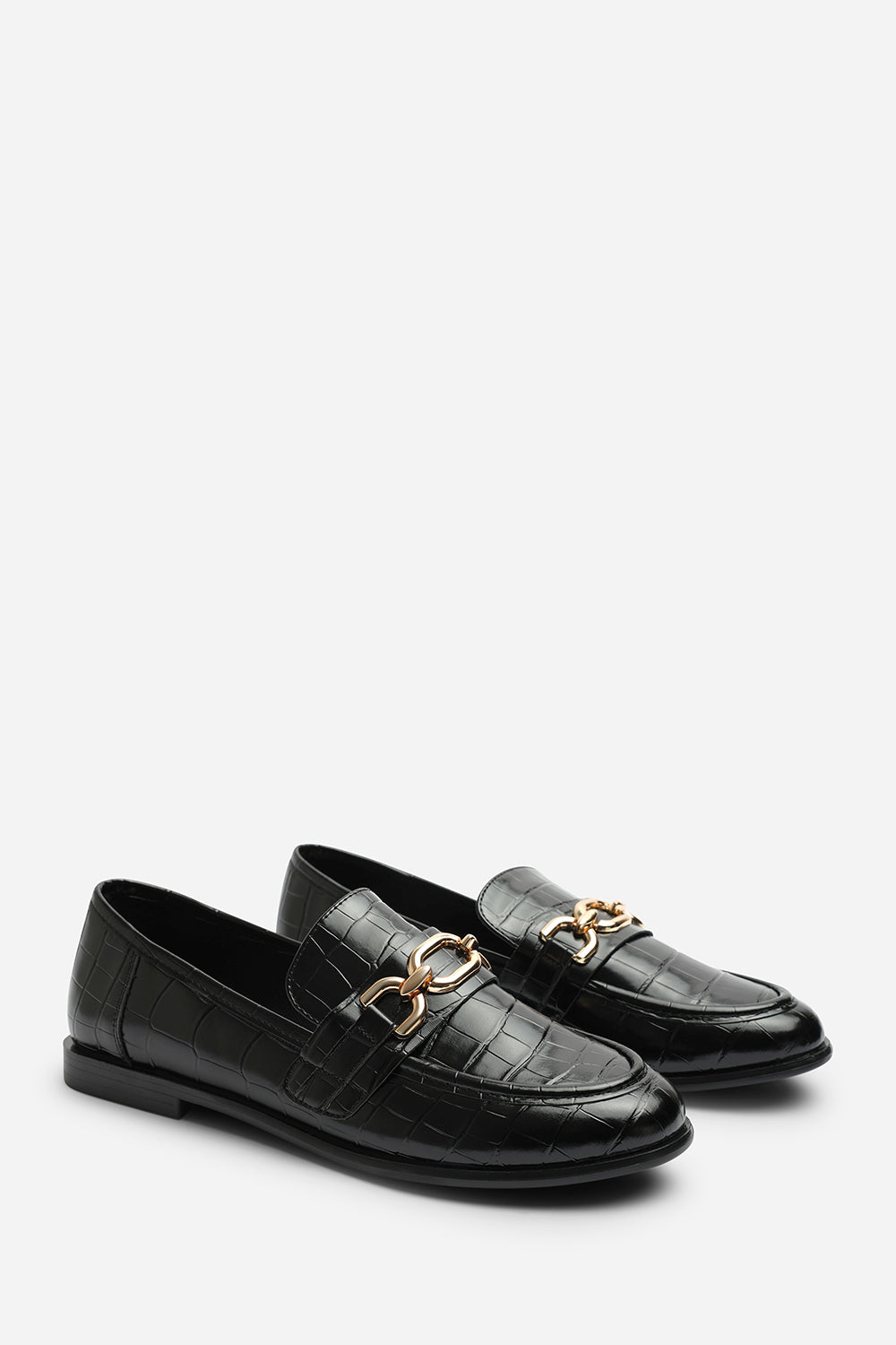 Orelis Wide Fit Girl's School Shoe Chain Trim Detail Flat Loafers
