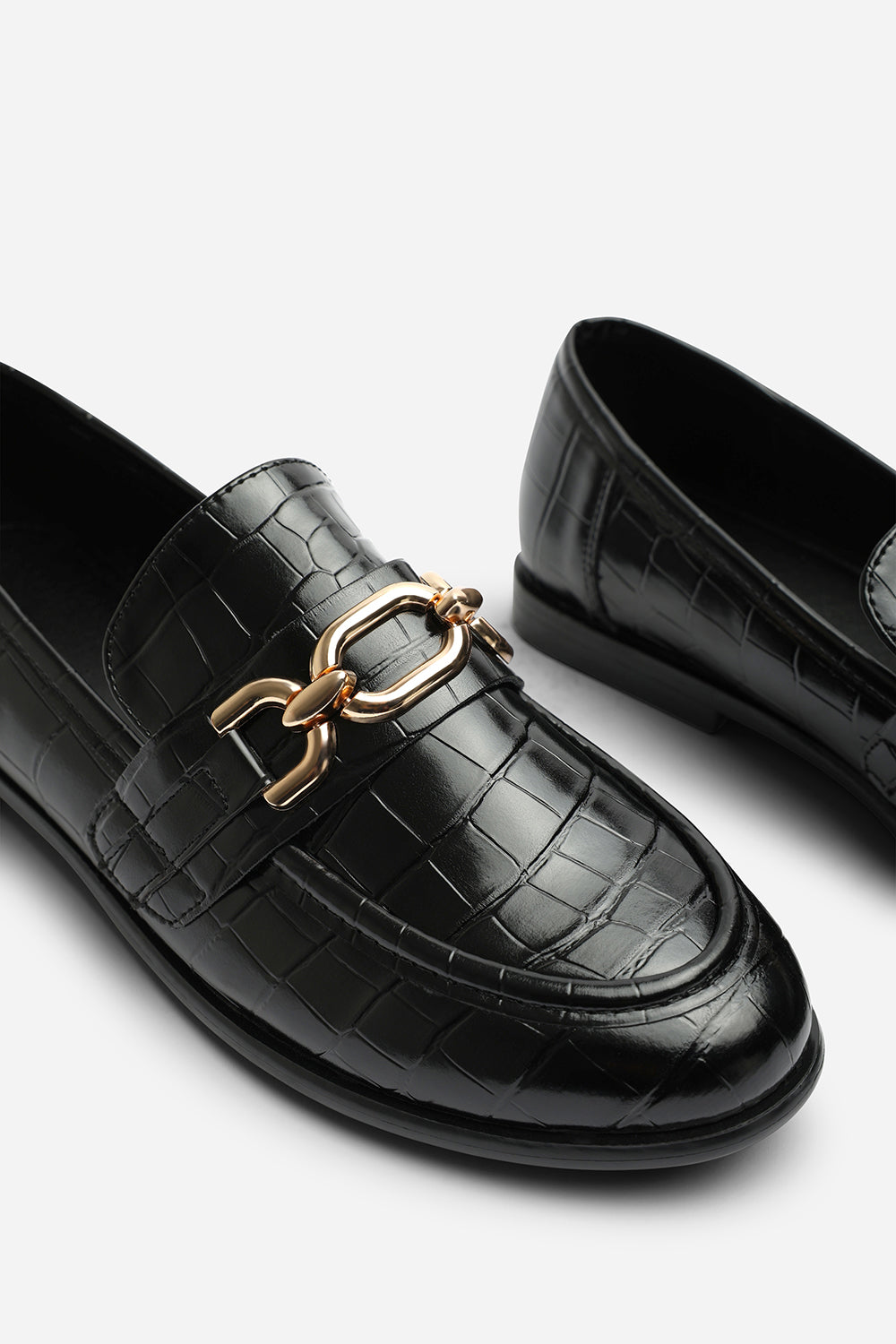 Orelis Wide Fit Girl's School Shoe Chain Trim Detail Flat Loafers