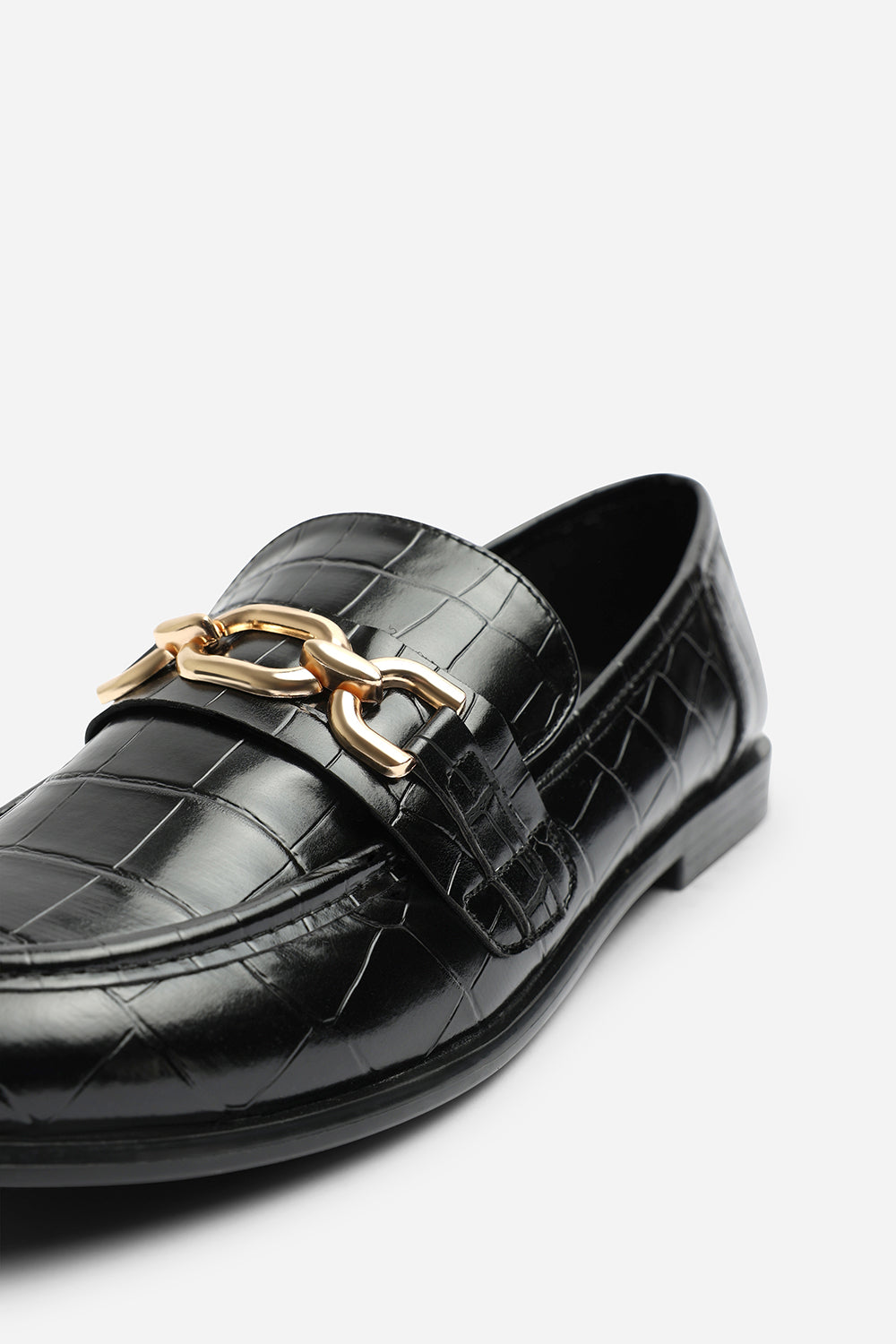 Orelis Wide Fit Girl's School Shoe Chain Trim Detail Flat Loafers