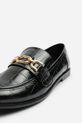 Orelis Wide Fit Girl's School Shoe Chain Trim Detail Flat Loafers