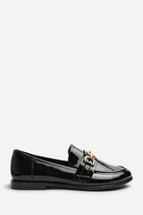 Orelis Wide Fit Girl's School Shoe Chain Trim Detail Flat Loafers