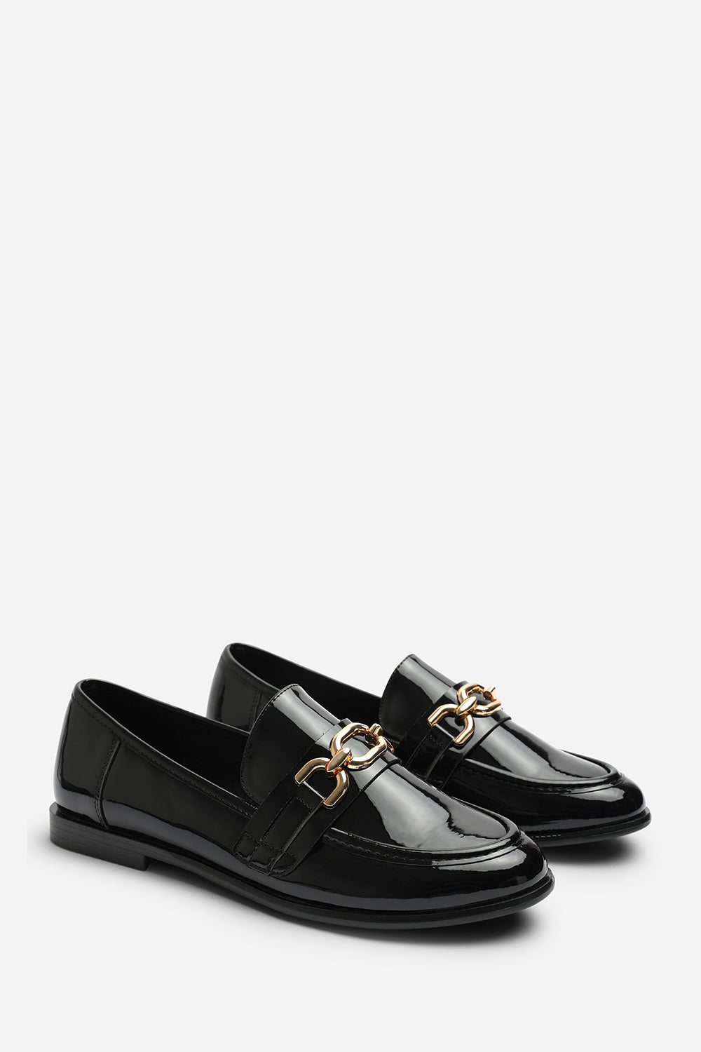 Orelis Wide Fit Girl's School Shoe Chain Trim Detail Flat Loafers