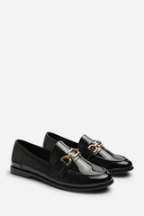 Orelis Wide Fit Girl's School Shoe Chain Trim Detail Flat Loafers