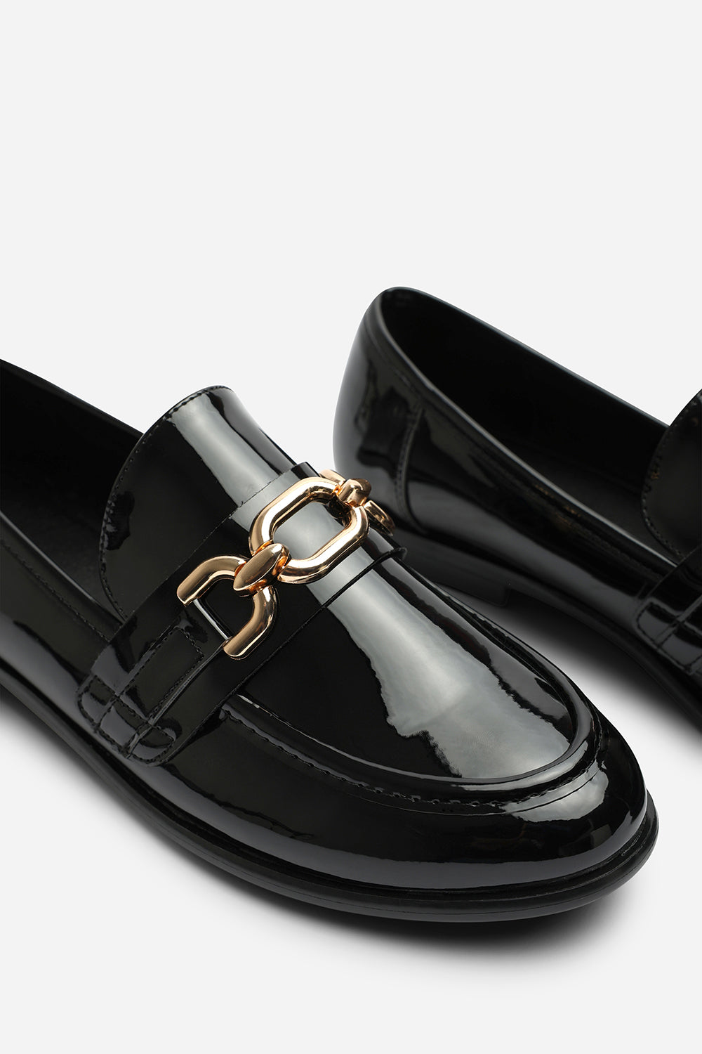Orelis Wide Fit Girl's School Shoe Chain Trim Detail Flat Loafers