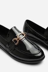 Orelis Wide Fit Girl's School Shoe Chain Trim Detail Flat Loafers