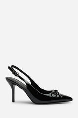 Pavelle Black Patent Bow Detail Court Shoes
