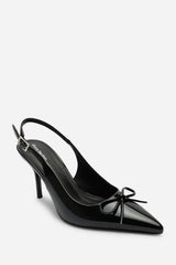 Pavelle Black Patent Bow Detail Court Shoes