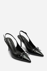 Pavelle Black Patent Bow Detail Court Shoes
