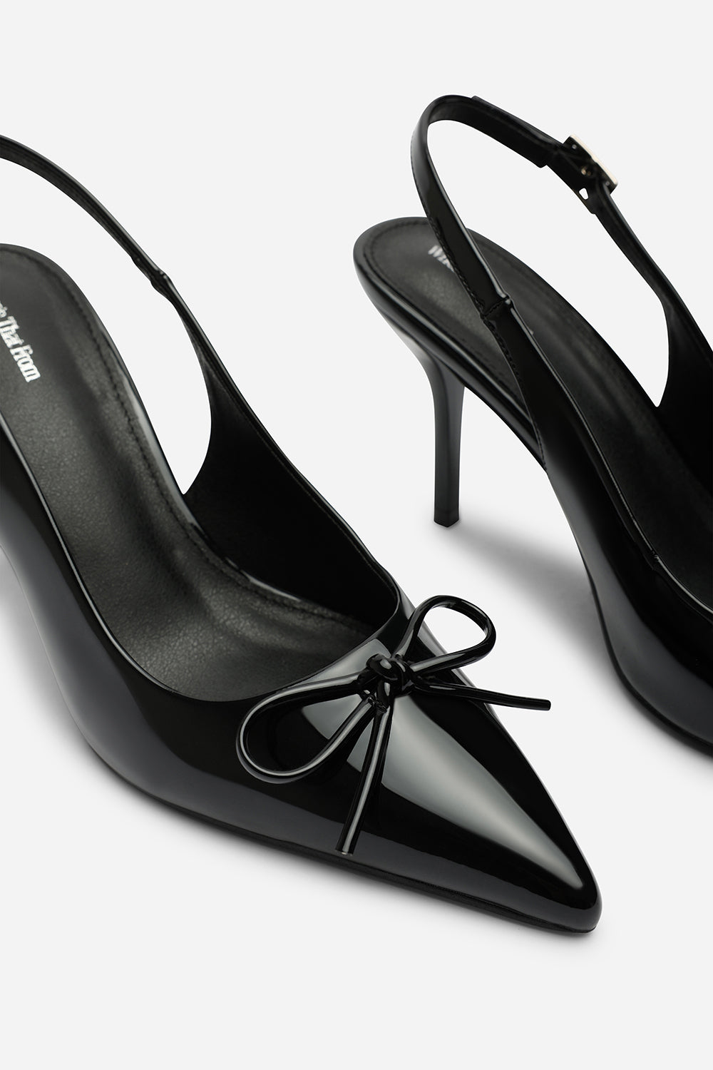 Pavelle Black Patent Bow Detail Court Shoes