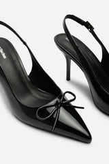 Pavelle Black Patent Bow Detail Court Shoes