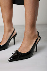 Pavelle Black Patent Bow Detail Court Shoes