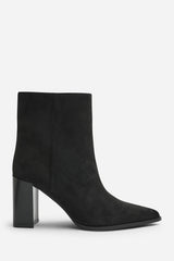 Daryna Black Suede Stacked Heel Pointed Ankle Boot