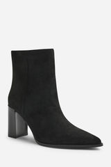 Daryna Black Suede Stacked Heel Pointed Ankle Boot