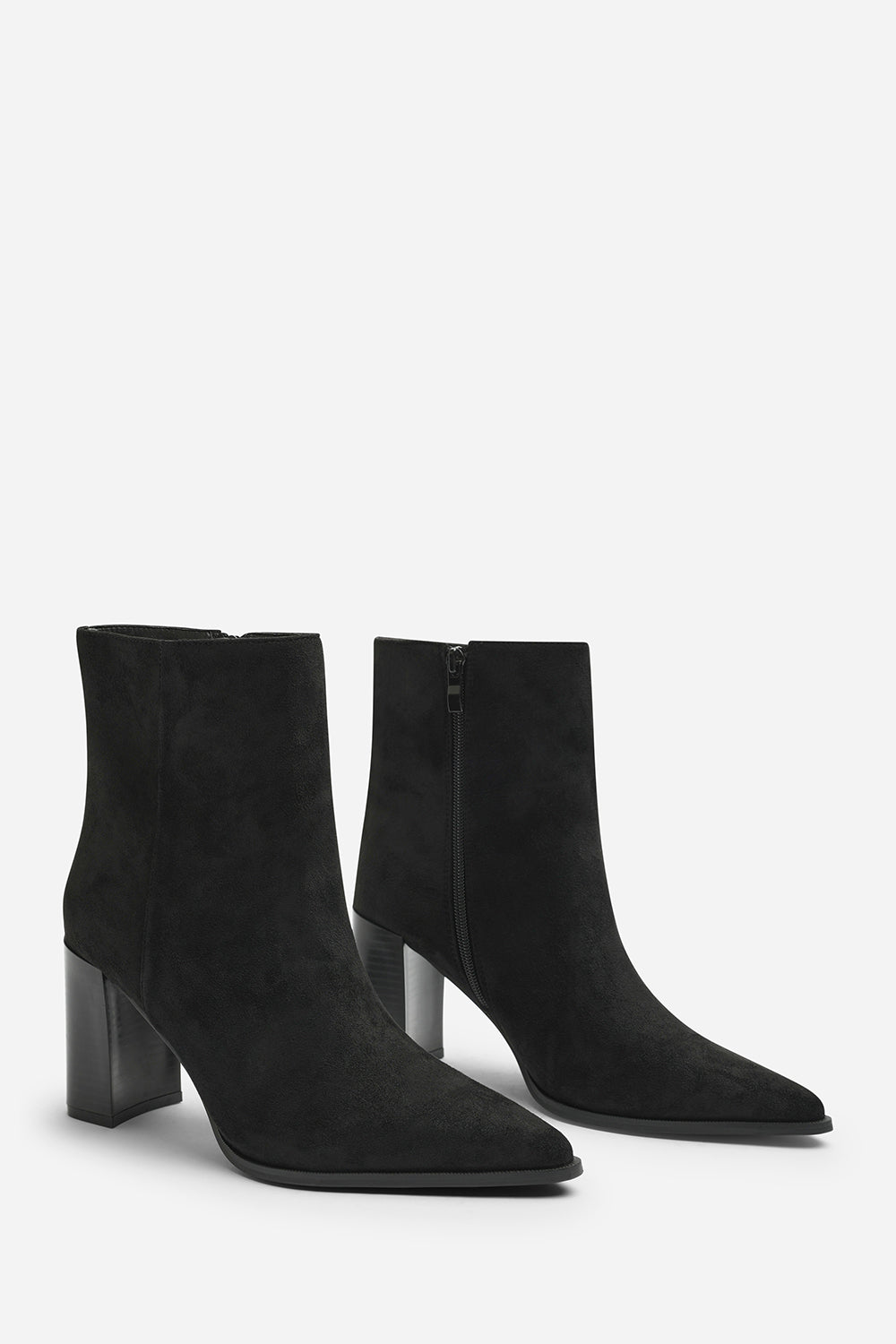 Daryna Black Suede Stacked Heel Pointed Ankle Boot