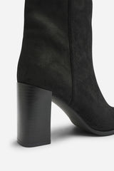Daryna Black Suede Stacked Heel Pointed Ankle Boot