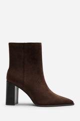 Daryna Dark Brown Suede Stacked Heel Pointed Ankle Boot