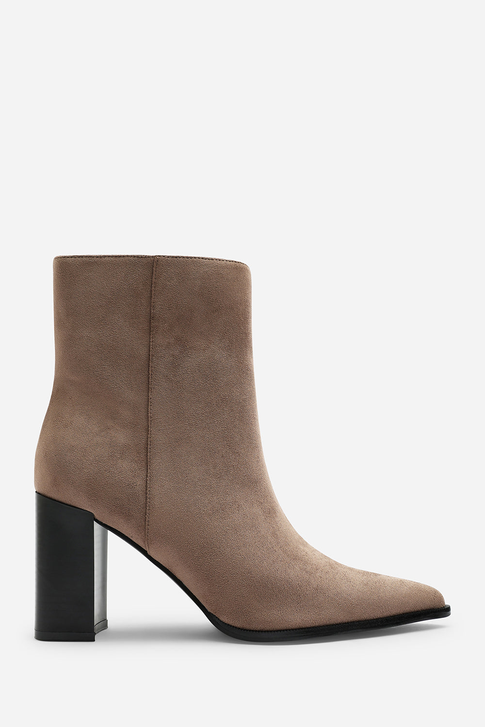 Daryna Taupe Suede Stacked Heel Pointed Ankle Boot