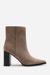 Daryna Taupe Suede Stacked Heel Pointed Ankle Boot