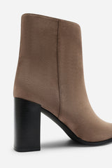 Daryna Taupe Suede Stacked Heel Pointed Ankle Boot