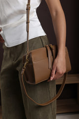 Dune Dark Brown Faux Leather Structured Mini Shoulder Bag