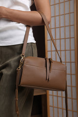 Dune Dark Brown Faux Leather Structured Mini Shoulder Bag
