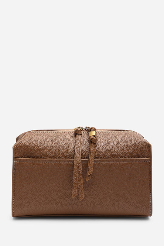 Dune Dark Brown Faux Leather Structured Mini Shoulder Bag