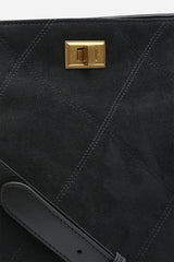 Fern Black Suede Shoulder Bag with Turn Lock