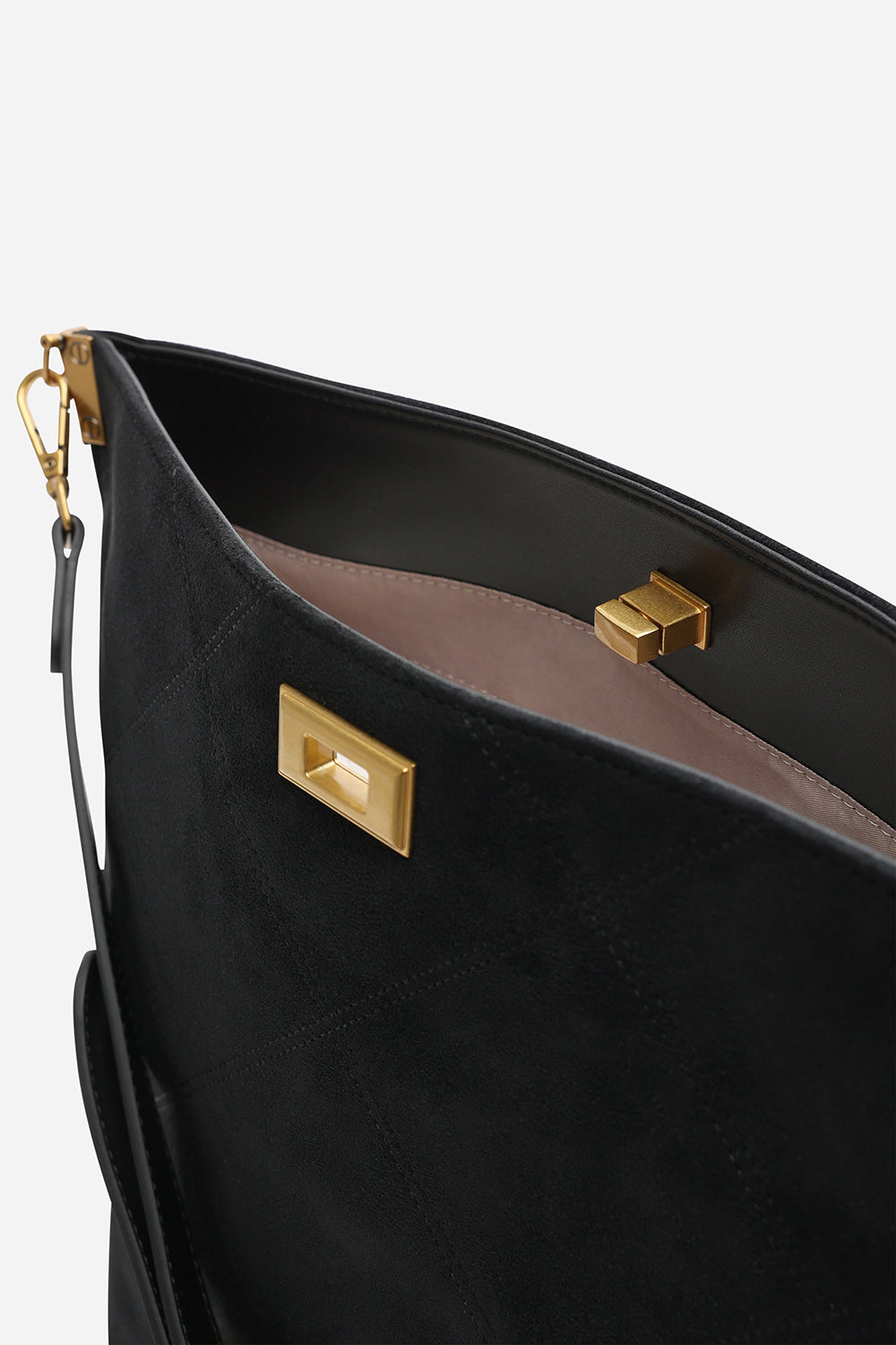 Fern Black Suede Shoulder Bag with Turn Lock
