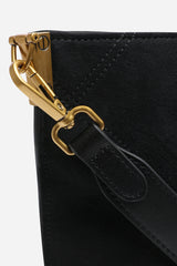 Fern Black Suede Shoulder Bag with Turn Lock
