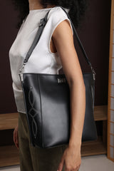 Kelp Black PU Tote Handbag for Women with Minimal Stitch Detail