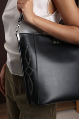Kelp Black PU Tote Handbag for Women with Minimal Stitch Detail