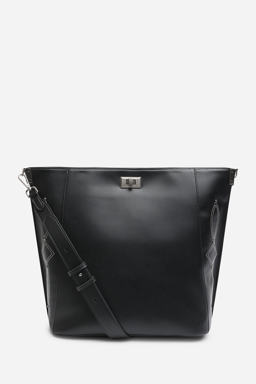 Kelp Black PU Tote Handbag for Women with Minimal Stitch Detail
