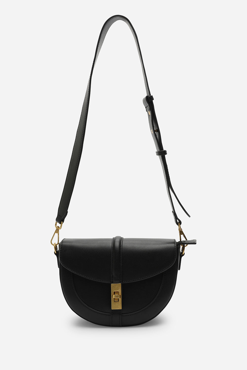 Breeze Black Faux Leather Shoulder Bag With Gold Lock Detail