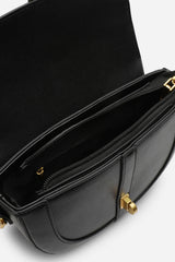 Breeze Black Faux Leather Shoulder Bag With Gold Lock Detail
