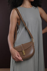 Breeze Brown Faux Leather Shoulder Bag With Gold Lock Detail