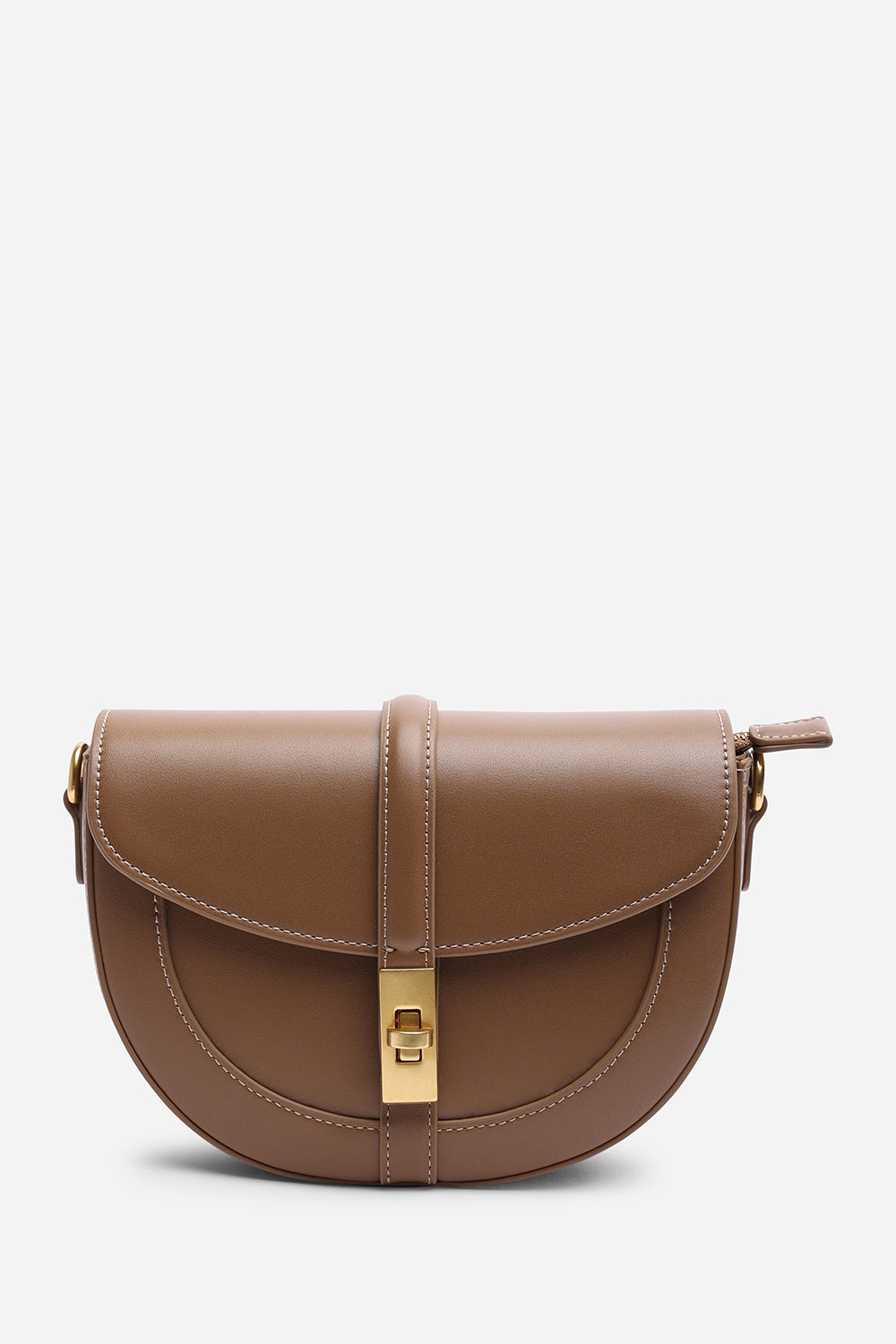 Breeze Brown Faux Leather Shoulder Bag With Gold Lock Detail