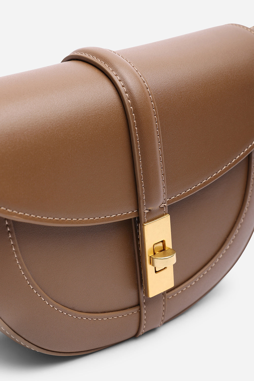Breeze Brown Faux Leather Shoulder Bag With Gold Lock Detail