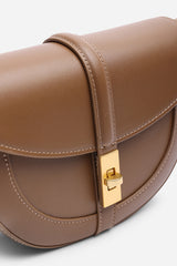 Breeze Brown Faux Leather Shoulder Bag With Gold Lock Detail